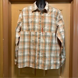 Men Lake & Trail plaid snap down long sleeve shirt breeze air flap in back sz XL